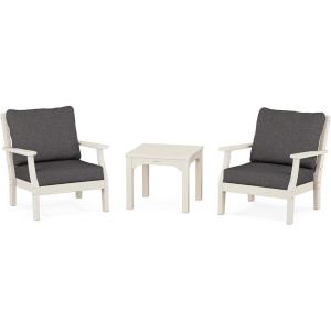 Martha Stewart by POLYWOOD® Acadia 5-Piece Farmhouse Dining Set with Benches in White(Sand / Ash Charcoal)