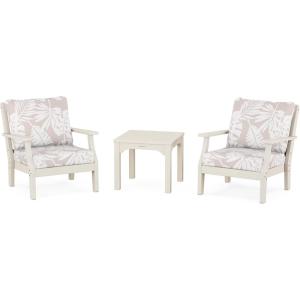 Martha Stewart by POLYWOOD® Acadia 5-Piece Farmhouse Dining Set with Benches in White(Sand / Leaf Dune Burlap)