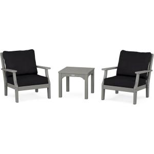 Martha Stewart by POLYWOOD® Acadia 5-Piece Farmhouse Dining Set with Benches in White(Slate Grey / Midnight Linen)