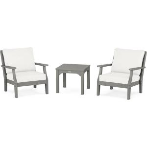 Martha Stewart by POLYWOOD® Acadia 5-Piece Farmhouse Dining Set with Benches in White(Slate Grey / Natural Linen)