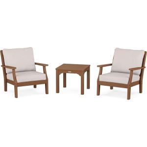 Martha Stewart by POLYWOOD® Acadia 5-Piece Farmhouse Dining Set with Benches in White(Teak / Dune Burlap)