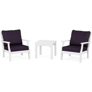 Martha Stewart by POLYWOOD® Acadia 5-Piece Farmhouse Dining Set with Benches in White(White / Navy Linen)