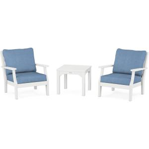 Martha Stewart by POLYWOOD® Acadia 5-Piece Farmhouse Dining Set with Benches in White(White / Sky Blue)