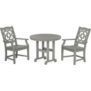 Martha Stewart by POLYWOOD® Chinoiserie 3-Piece Farmhouse Dining Set in Mahogany(Slate Grey)