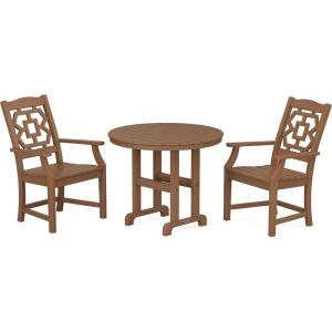 Martha Stewart by POLYWOOD® Chinoiserie 3-Piece Farmhouse Dining Set in Mahogany(Teak)