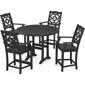 Martha Stewart by POLYWOOD® Chinoiserie 5-Piece Round Counter Set in Mahogany(Black)