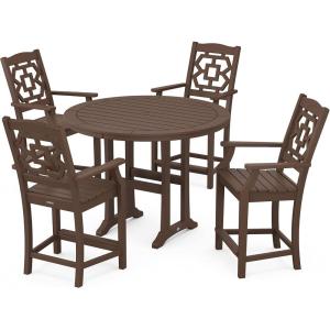 Martha Stewart by POLYWOOD® Chinoiserie 5-Piece Round Counter Set in Mahogany(Mahogany)