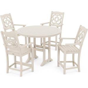 Martha Stewart by POLYWOOD® Chinoiserie 5-Piece Round Counter Set in Mahogany(Sand)