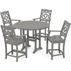 Martha Stewart by POLYWOOD® Chinoiserie 5-Piece Round Counter Set in Mahogany(Slate Grey)