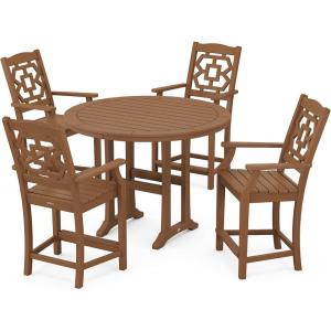 Martha Stewart by POLYWOOD® Chinoiserie 5-Piece Round Counter Set in Mahogany(Teak)