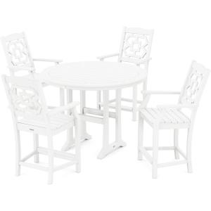 Martha Stewart by POLYWOOD® Chinoiserie 5-Piece Round Counter Set in Mahogany(White)