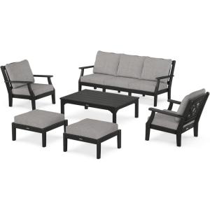 Martha Stewart by POLYWOOD® Chinoiserie 6-Piece Lounge Sofa Set in Mahogany/Spiced Burlap(Black / Grey Mist)