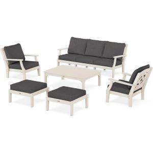 Martha Stewart by POLYWOOD® Chinoiserie 6-Piece Lounge Sofa Set in Mahogany/Spiced Burlap(Sand / Ash Charcoal)