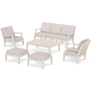 Martha Stewart by POLYWOOD® Chinoiserie 6-Piece Lounge Sofa Set in Mahogany/Spiced Burlap(Sand / Dune Burlap)