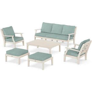 Martha Stewart by POLYWOOD® Chinoiserie 6-Piece Lounge Sofa Set in Mahogany/Spiced Burlap(Sand / Glacier Spa)