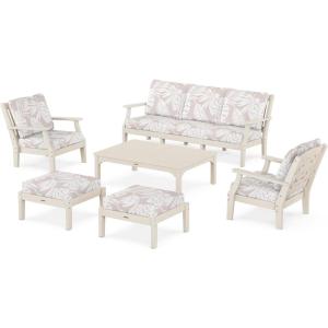 Martha Stewart by POLYWOOD® Chinoiserie 6-Piece Lounge Sofa Set in Mahogany/Spiced Burlap(Sand / Leaf Dune Burlap)