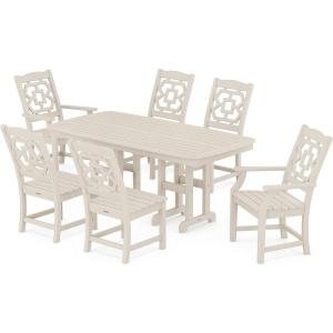 Martha Stewart by POLYWOOD® Chinoiserie 7-Piece Dining Set in White(Sand)