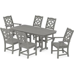 Martha Stewart by POLYWOOD® Chinoiserie 7-Piece Dining Set in White(Slate Grey)