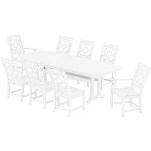 Martha Stewart by POLYWOOD® Chinoiserie 9-Piece Dining Set with Trestle Legs in White(White)