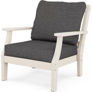 Martha Stewart by POLYWOOD® Chinoiserie Deep Seating Chair in White/Sky Blue(Sand / Ash Charcoal)
