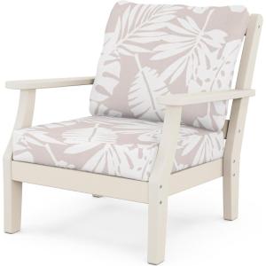 Martha Stewart by POLYWOOD® Chinoiserie Deep Seating Chair in White/Sky Blue(Sand / Leaf Dune Burlap)