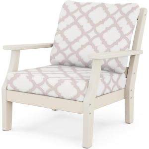 Martha Stewart by POLYWOOD® Chinoiserie Deep Seating Chair in White/Sky Blue(Sand / Trellis Dune Burlap)