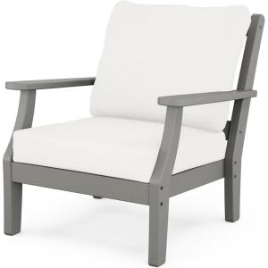 Martha Stewart by POLYWOOD® Chinoiserie Deep Seating Chair in White/Sky Blue(Slate Grey / Natural Linen)