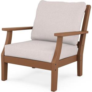 Martha Stewart by POLYWOOD® Chinoiserie Deep Seating Chair in White/Sky Blue(Teak / Dune Burlap)