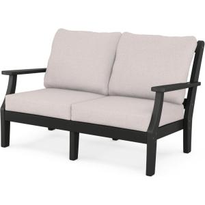 Martha Stewart by POLYWOOD® Chinoiserie Deep Seating Loveseat in White/Sky Blue(Black / Dune Burlap)