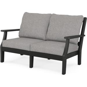 Martha Stewart by POLYWOOD® Chinoiserie Deep Seating Loveseat in White/Sky Blue(Black / Grey Mist)