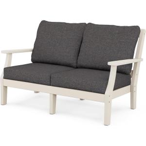 Martha Stewart by POLYWOOD® Chinoiserie Deep Seating Loveseat in White/Sky Blue(Sand / Ash Charcoal)