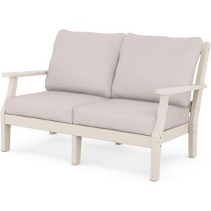 Martha Stewart by POLYWOOD® Chinoiserie Deep Seating Loveseat in White/Sky Blue(Sand / Dune Burlap)