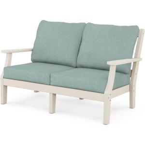Martha Stewart by POLYWOOD® Chinoiserie Deep Seating Loveseat in White/Sky Blue(Sand / Glacier Spa)