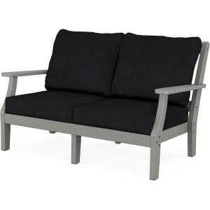 Martha Stewart by POLYWOOD® Chinoiserie Deep Seating Loveseat in White/Sky Blue(Slate Grey / Midnight Linen)