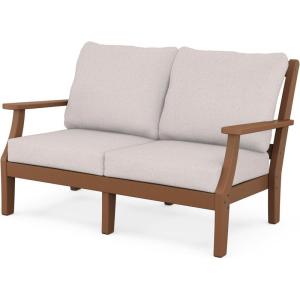 Martha Stewart by POLYWOOD® Chinoiserie Deep Seating Loveseat in White/Sky Blue(Teak / Dune Burlap)