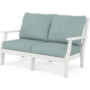 Martha Stewart by POLYWOOD® Chinoiserie Deep Seating Loveseat in White/Sky Blue(White / Glacier Spa)