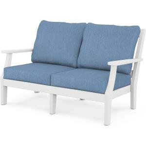 Martha Stewart by POLYWOOD® Chinoiserie Deep Seating Loveseat in White/Sky Blue(White / Sky Blue)