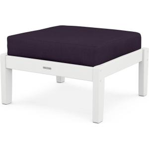Martha Stewart by POLYWOOD® Chinoiserie Deep Seating Ottoman (Mahogany/Spiced Burlap)(White / Navy Linen)