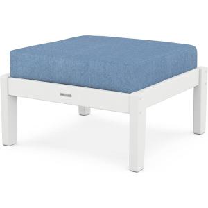 Martha Stewart by POLYWOOD® Chinoiserie Deep Seating Ottoman (Mahogany/Spiced Burlap)(White / Sky Blue)