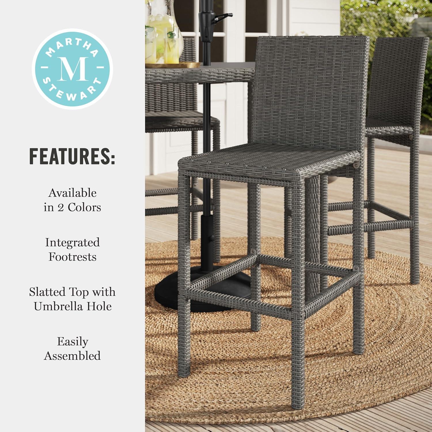 image:imageMartha Stewart Bedford 5Piece IndoorOutdoor Bar Height Set with 4 Patio Bar Stools and Bar Height Table with Faux Wood Top and Rattan Wicker Finish in GrayGrey