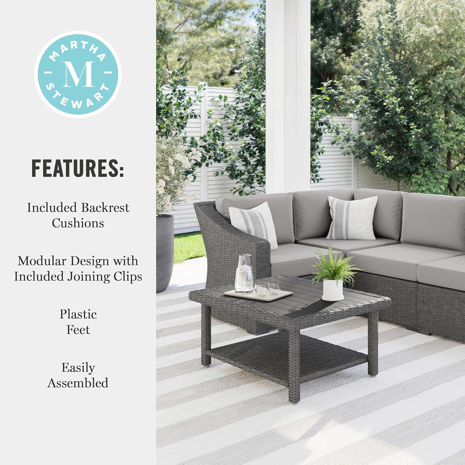 image:imageMartha Stewart Bedford IndoorOutdoor Modular Patio Sectional Sofa for 4 with Rattan Wicker Finish in Brown with Tan AllWeather CushionsGray CushionsGray Frame