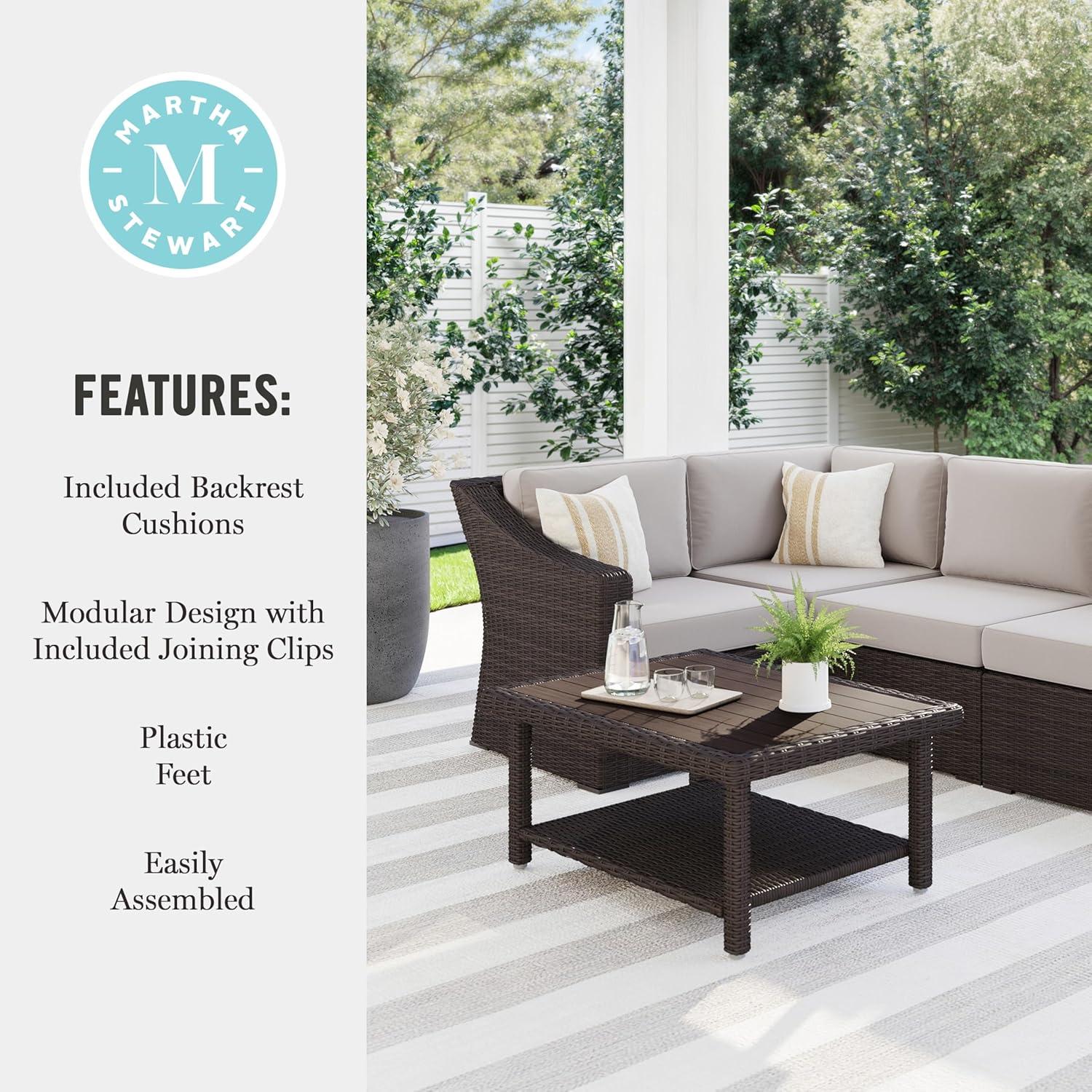 image:imageMartha Stewart Bedford IndoorOutdoor Modular Patio Sectional Sofa for 4 with Rattan Wicker Finish in Brown with Tan AllWeather CushionsTan CushionsBrown Frame