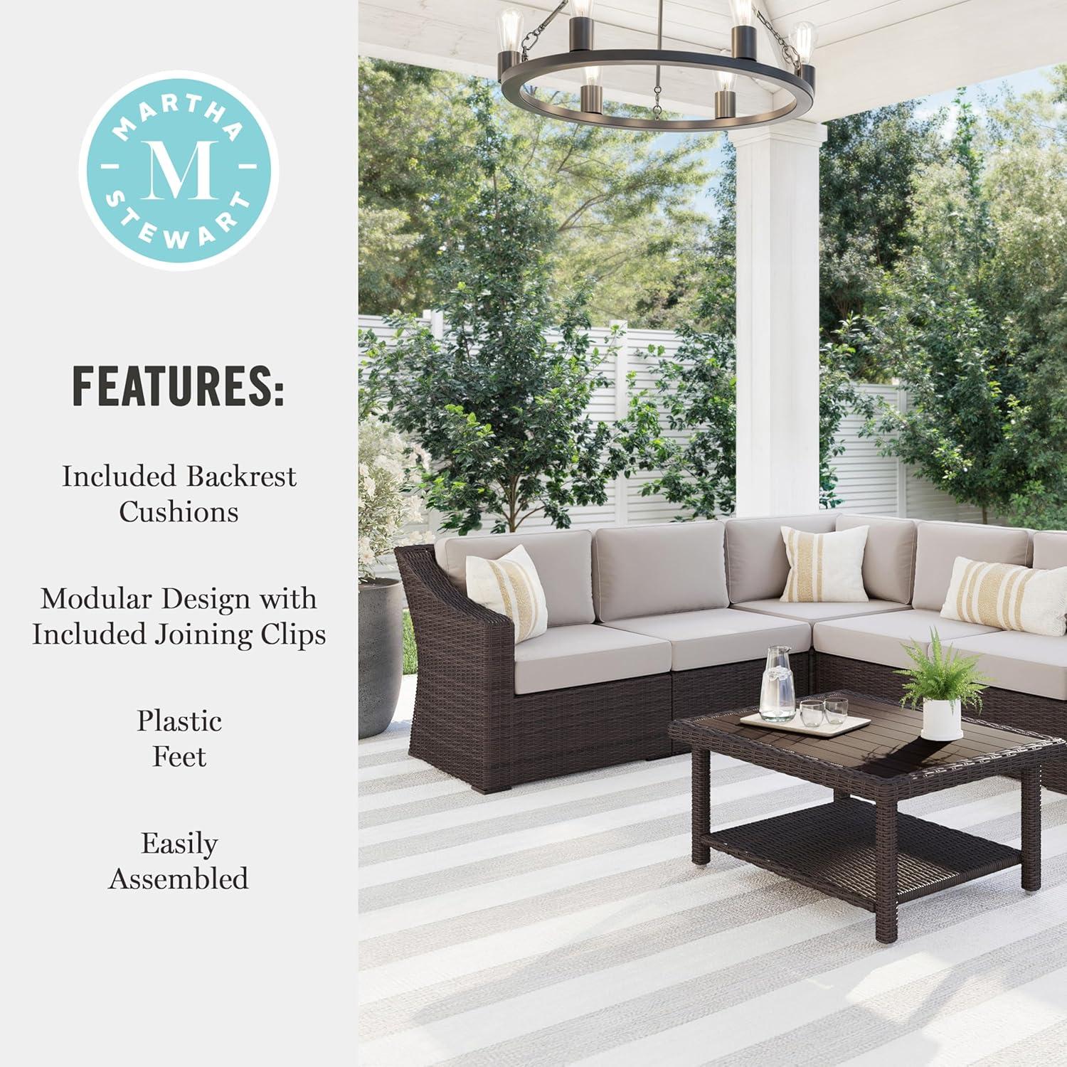 image:imageMartha Stewart Bedford IndoorOutdoor Modular Patio Sectional Sofa for 6 with Rattan Wicker Finish in Brown with Tan AllWeather CushionsTan CushionsBrown Frame