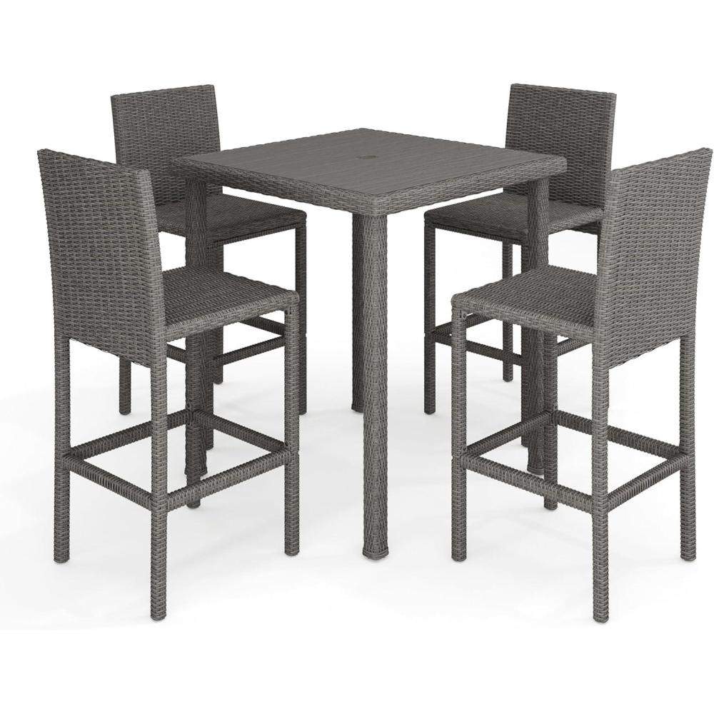 image:imageMartha Stewart Bedford 5Piece IndoorOutdoor Bar Height Set with 4 Patio Bar Stools and Bar Height Table with Faux Wood Top and Rattan Wicker Finish in GrayGrey