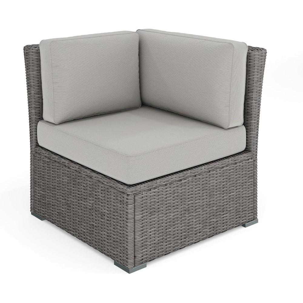 image:imageMartha Stewart Bedford IndoorOutdoor Modular Patio Sectional Sofa Center Seat with Rattan Wicker Finish in Brown with Tan AllWeather CushionsGray CushionsGray Frame