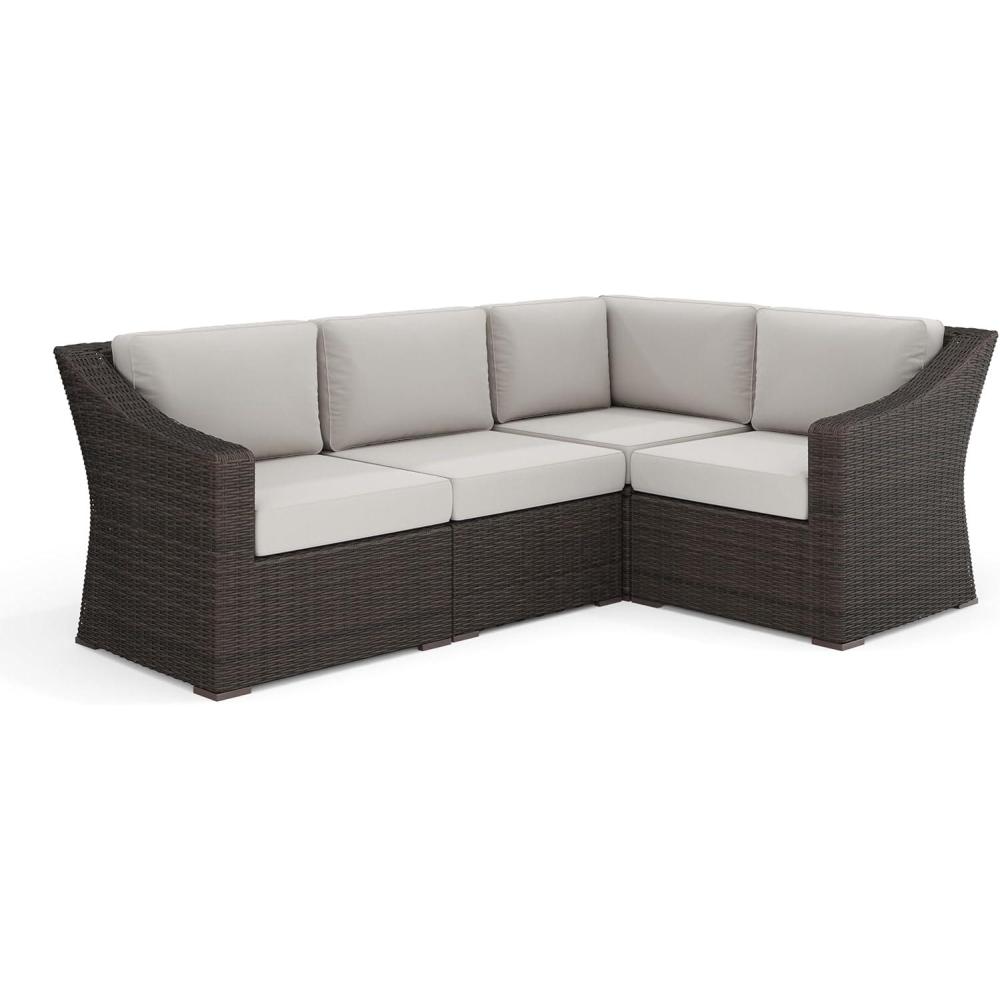 image:imageMartha Stewart Bedford IndoorOutdoor Modular Patio Sectional Sofa for 4 with Rattan Wicker Finish in Brown with Tan AllWeather CushionsTan CushionsBrown Frame