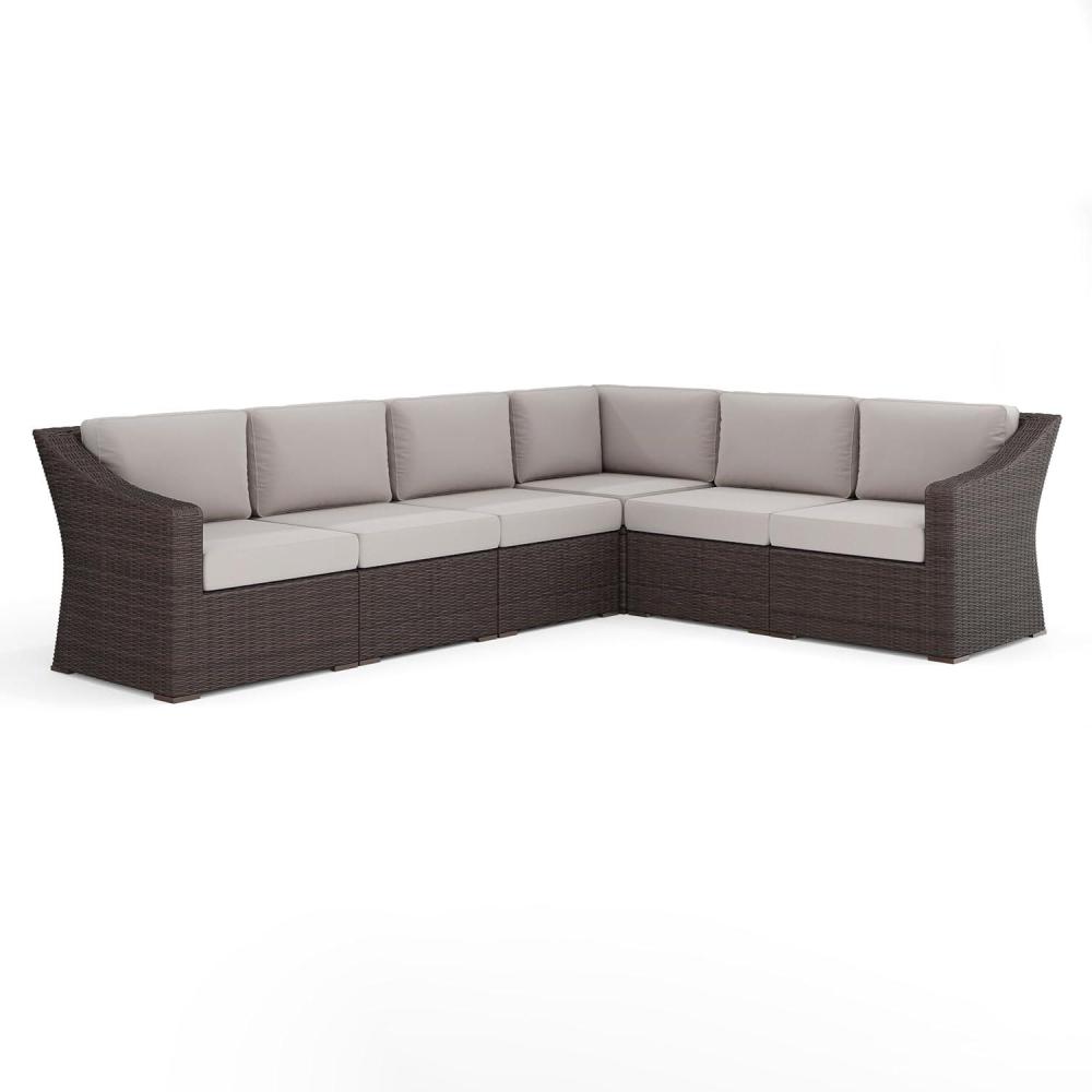 image:imageMartha Stewart Bedford IndoorOutdoor Modular Patio Sectional Sofa for 6 with Rattan Wicker Finish in Brown with Tan AllWeather CushionsTan CushionsBrown Frame