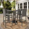 Martha Stewart Bedford 5-Piece Indoor-Outdoor Bar Height Set with 4 Patio Bar Stools and Bar Height Table with Faux Wood Top and Rattan Wicker Finish in Gray(Grey)