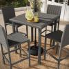 Martha Stewart Bedford 5-Piece Indoor-Outdoor Bar Height Set with 4 Patio Bar Stools and Bar Height Table with Faux Wood Top and Rattan Wicker Finish in Gray(Grey)