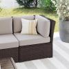 Martha Stewart Bedford Indoor-Outdoor Modular Patio Sectional Sofa Center Seat with Rattan Wicker Finish in Brown with Tan All-Weather Cushions(Tan Cushions/Brown Frame)
